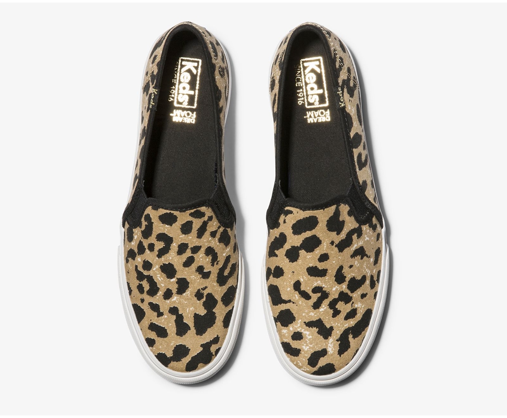 Keds Womens Slip Ons Brown - Double Decker Leopard - 935VEFUWX